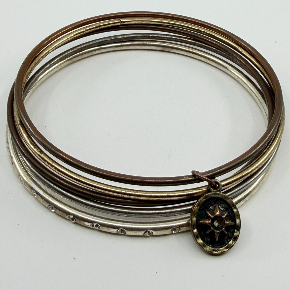 Y2K Mixed Metal Stackable Bangles with Celestial Star Charm